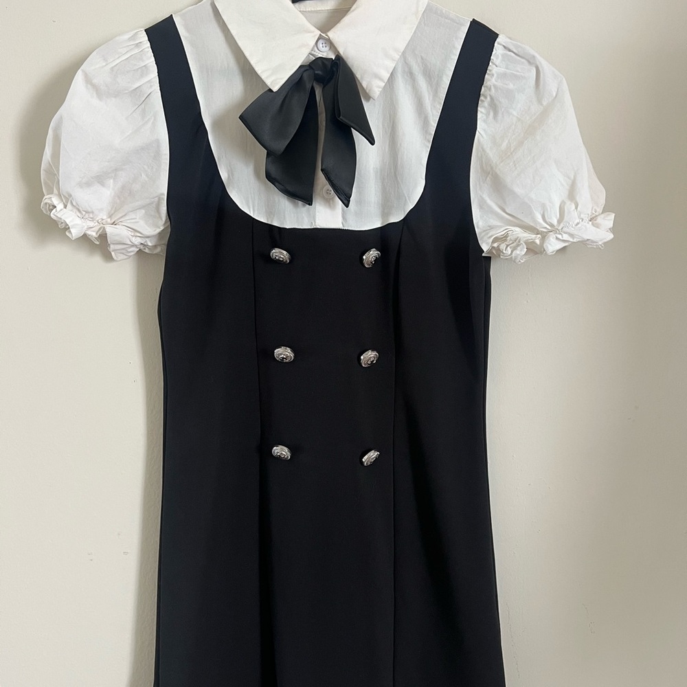 SHEIN Black and White Dress with Bow Detail
